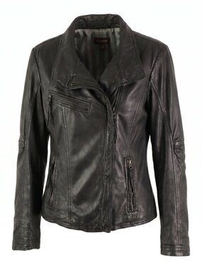 Danier Leather Jacket Womens Large Black Asymmetrical Moto Full Zip Y2K